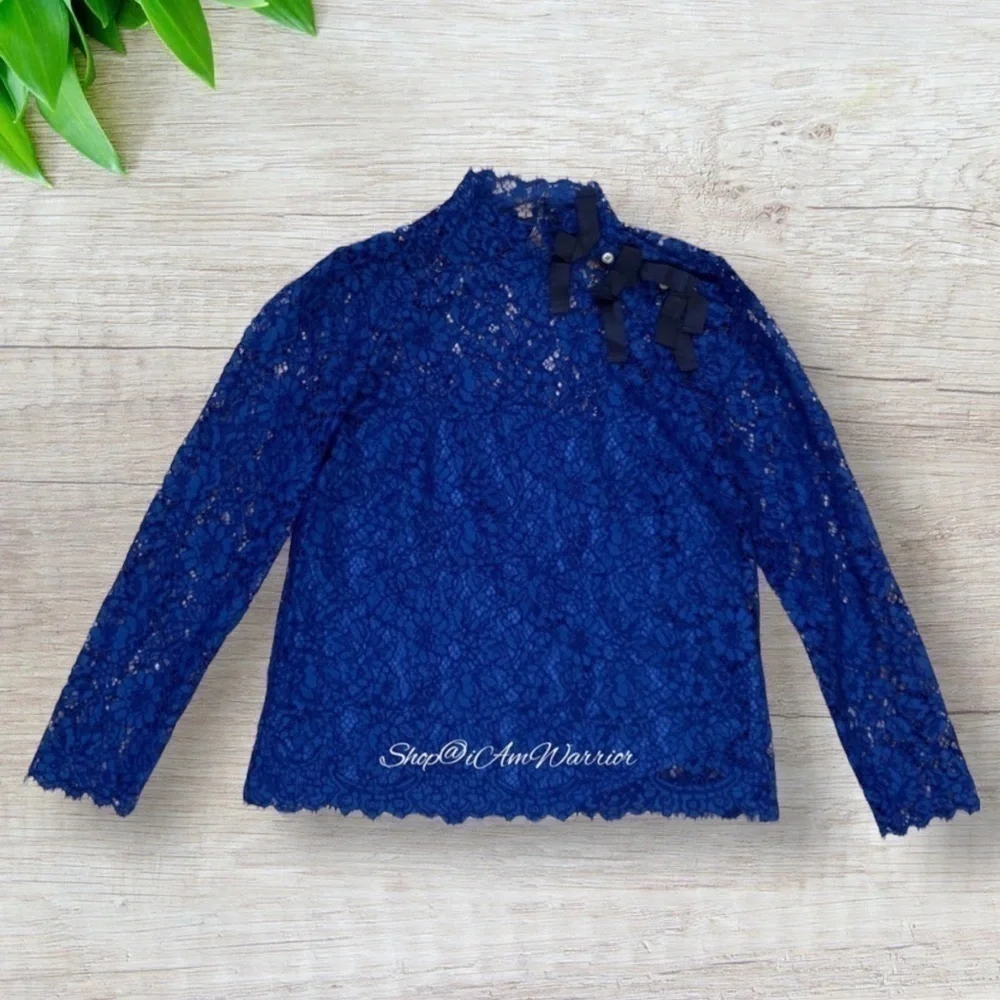 J.Crew NWT sapphire blue eyelash lace bow blouse *shop@iamwarrior